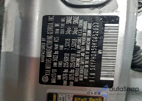 2019 Kia Sorento Ex z USA, uszkodzony, nr VIN 5XYPHDA59KG452907